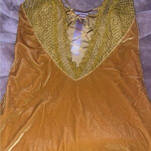 Savage x fenty Gold Velvet Lace-Up dress